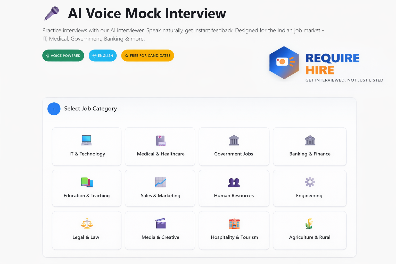 RequireHire AI Voice Mock Interview Feature